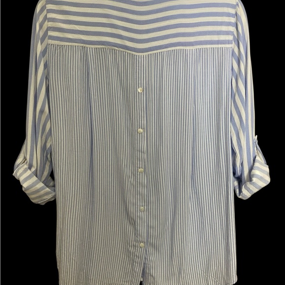 Elegant Blue Jane + Delancey Striped Button Down Shirt - Picture 3 of 5